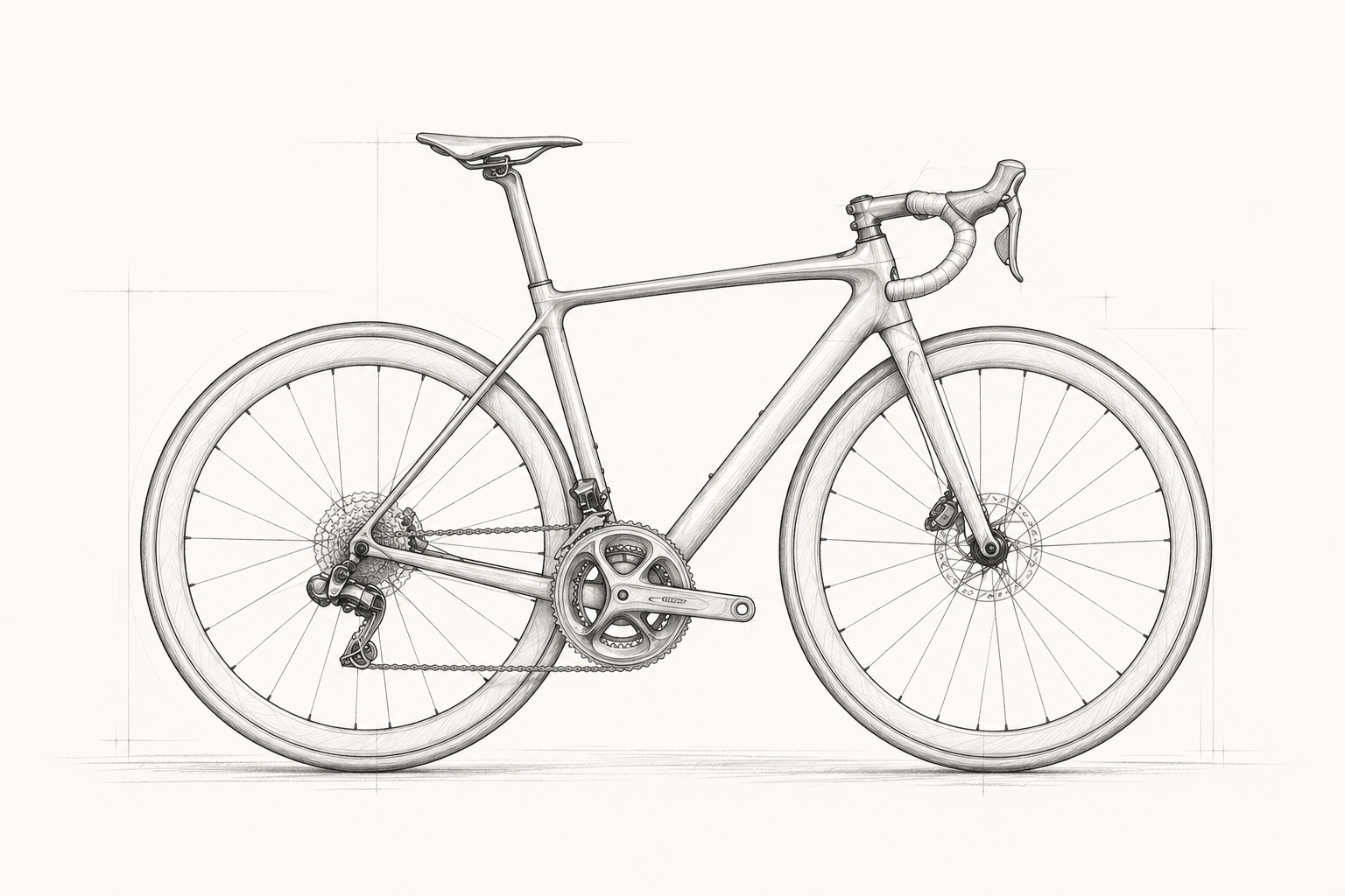 Schematic side view of a road bike with clickable components